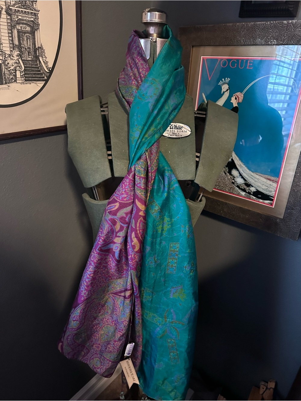Silk Reversible Teal and Purple Paisley Scarf